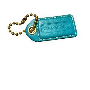Coach Teal Replacement Leather Hangtag Hang Tag with Vintage Gold Chain